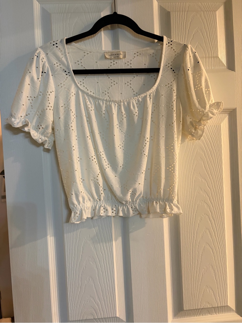 Eyelet Ruffle-Hem White Crop Top